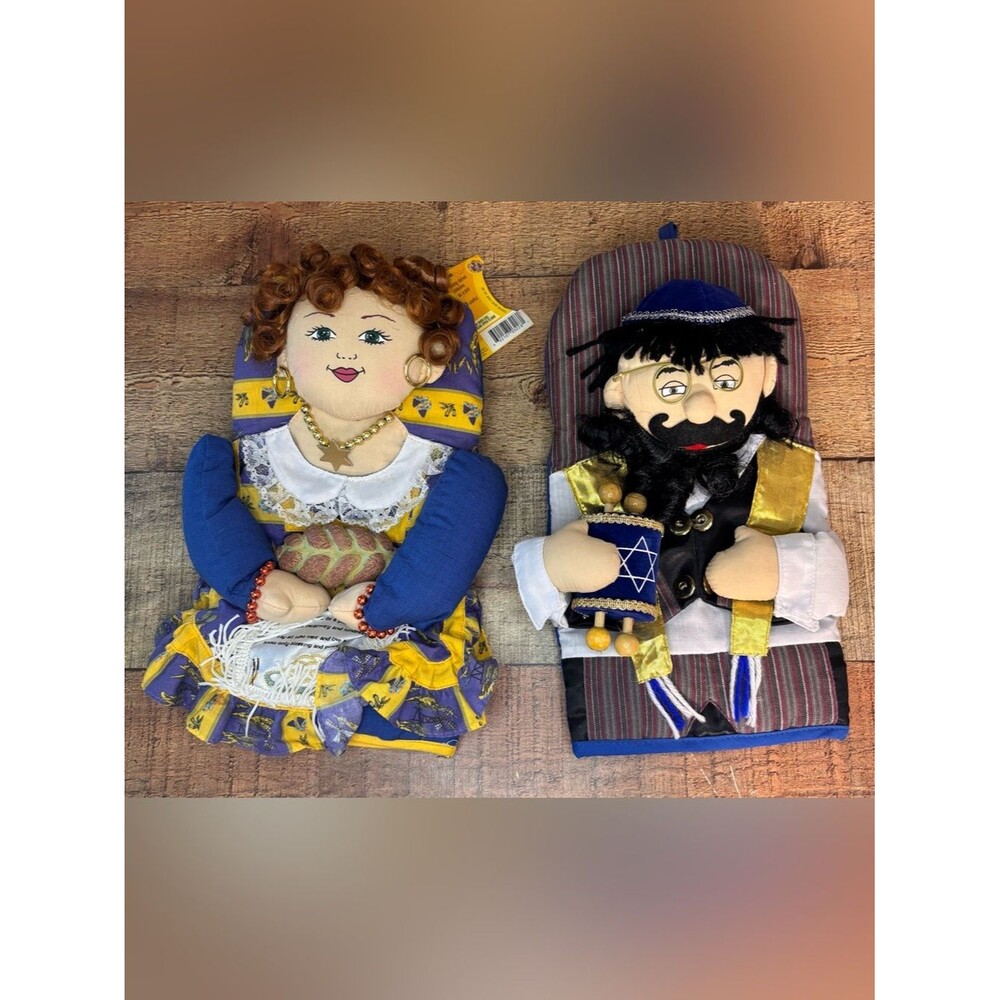 Pair Of Hot Stuff Mitts Jewish Man & Woman Judaism Judaica Hanukkah